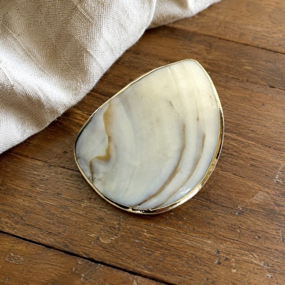Handmade Abalone Shell Scarf Slide Buckle Gold Tone Coastal Boho